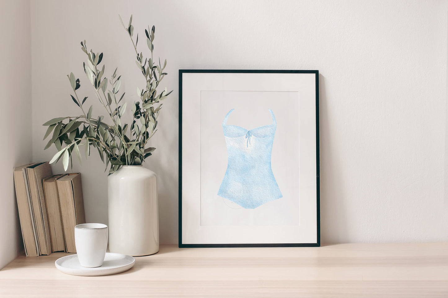Blue Swimsuit Art Print, Girl Room Wall Art, Hand-painted watercolor print