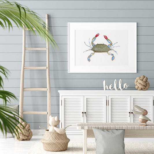 Blue Crab Watercolor Art Print | Coastal Nautical Wall Decor | Ocean Life Wall Art