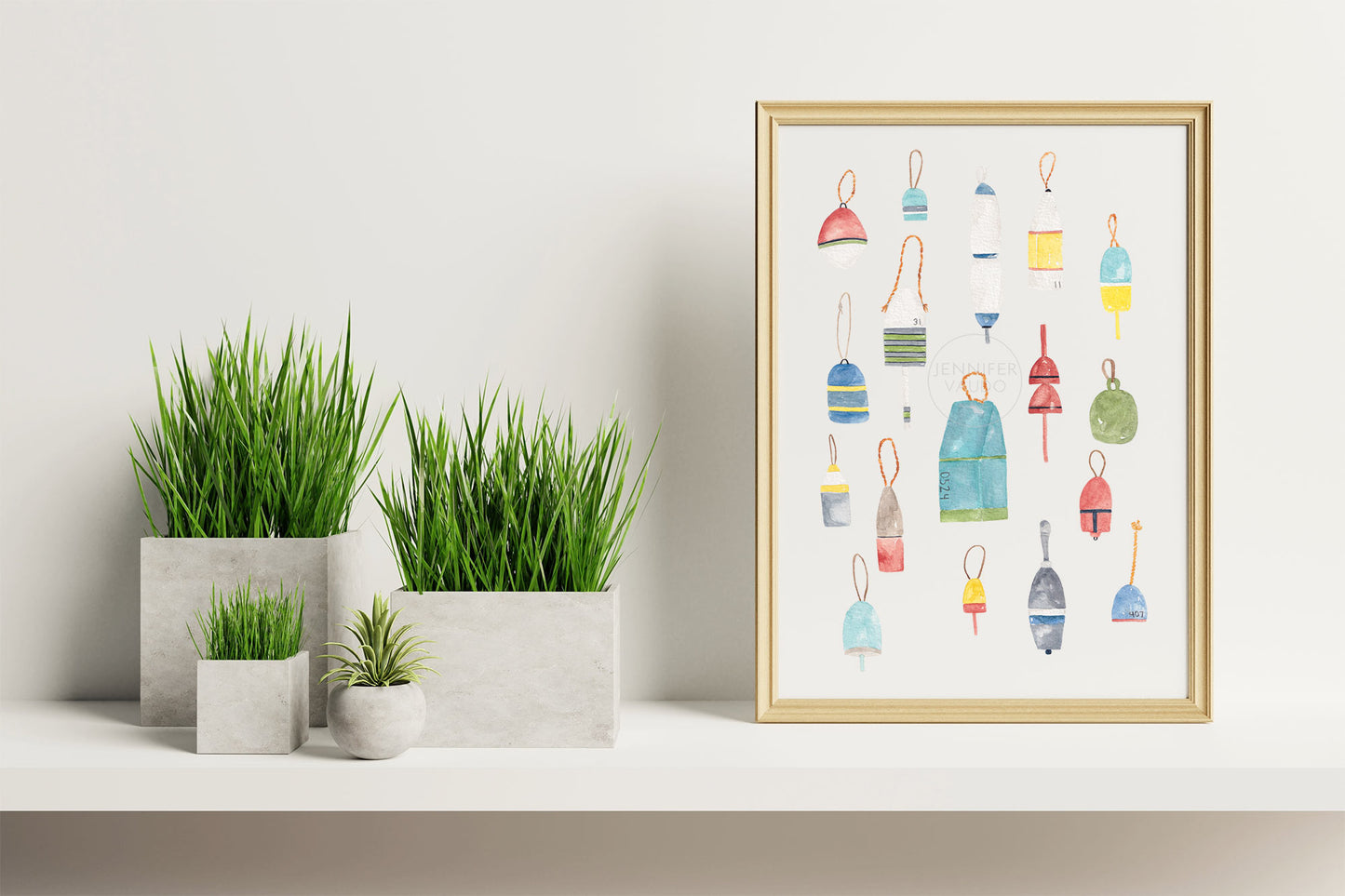Lobster Buoy Wall Art, Coastal Home Decor, Nautical Hand-painted Print