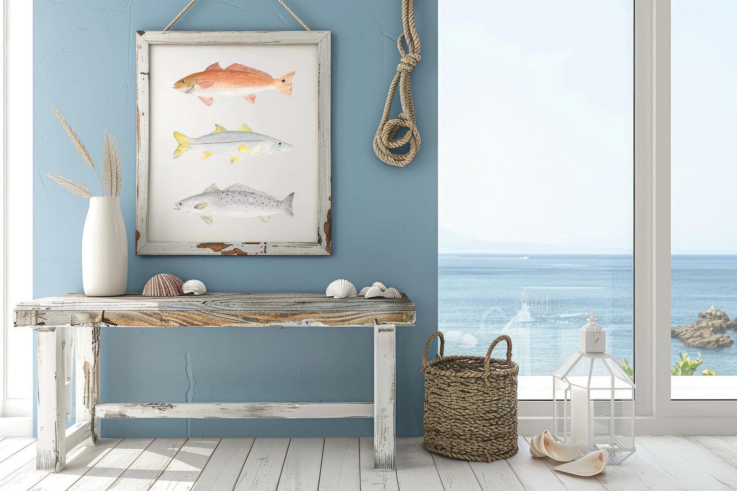 Fish Wall Art, Hand-painted Print, Grand Slam Fish, Red Drum, Snook, Spotted Sea Trout, Florida Fisherman