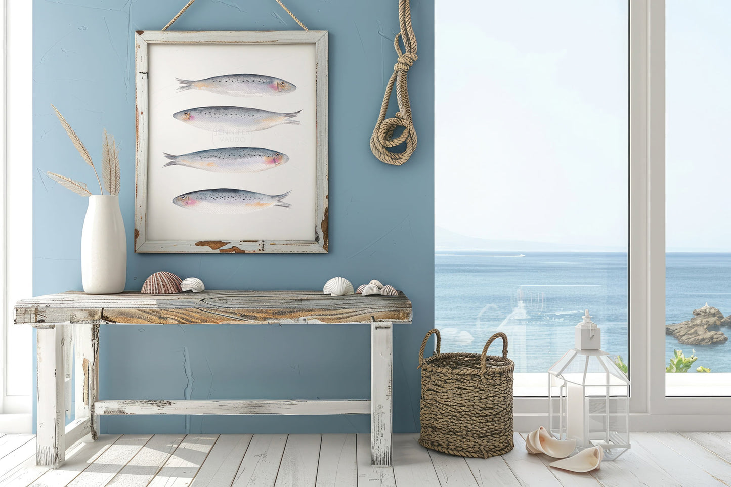 Sardines, Maritime Living, Fish Wall Art, Hand-painted Print, Seafarer, Fisherman Aesthetic, Watercolor print