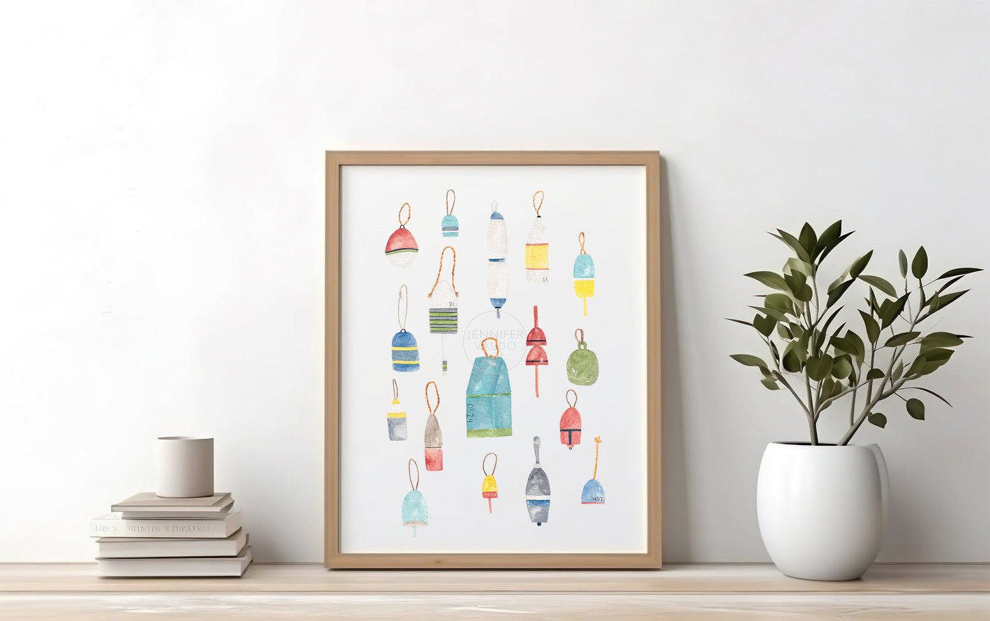 Lobster Buoy Wall Art, Coastal Home Decor, Nautical Hand-painted Print