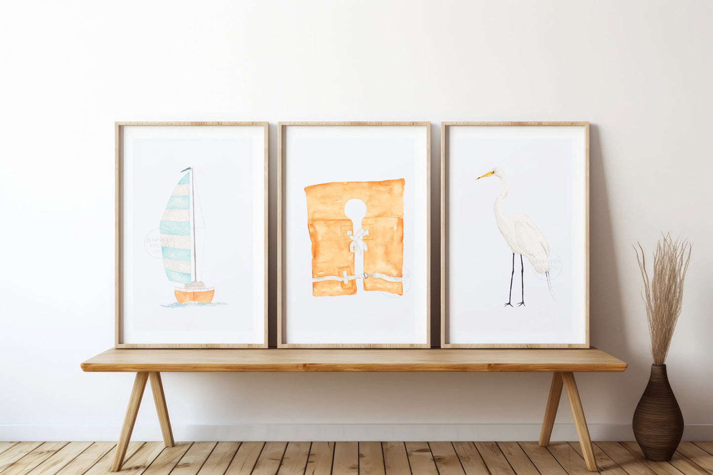 Life Vest Art Print, Coastal Wall Art, Boating Gift, Nautical Nursery, Beach House Wall Decor, Maritime Aesthetic, Orange Hand-painted Print