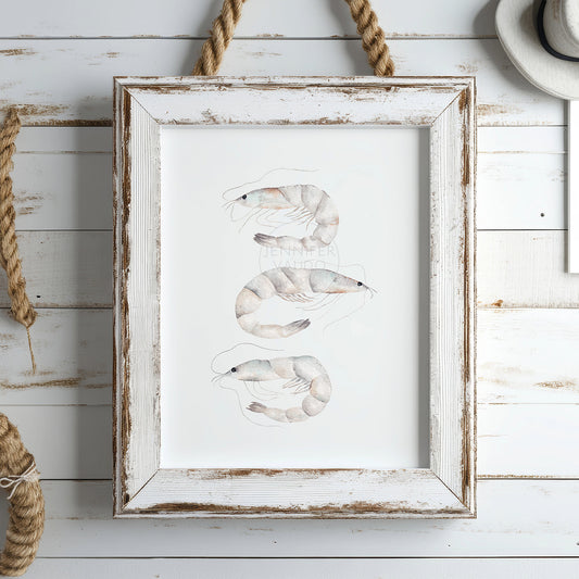 Grey Shrimp Artwork | Hand-painted Watercolor Print | Coastal Wall Art | Ocean Inspired Decor