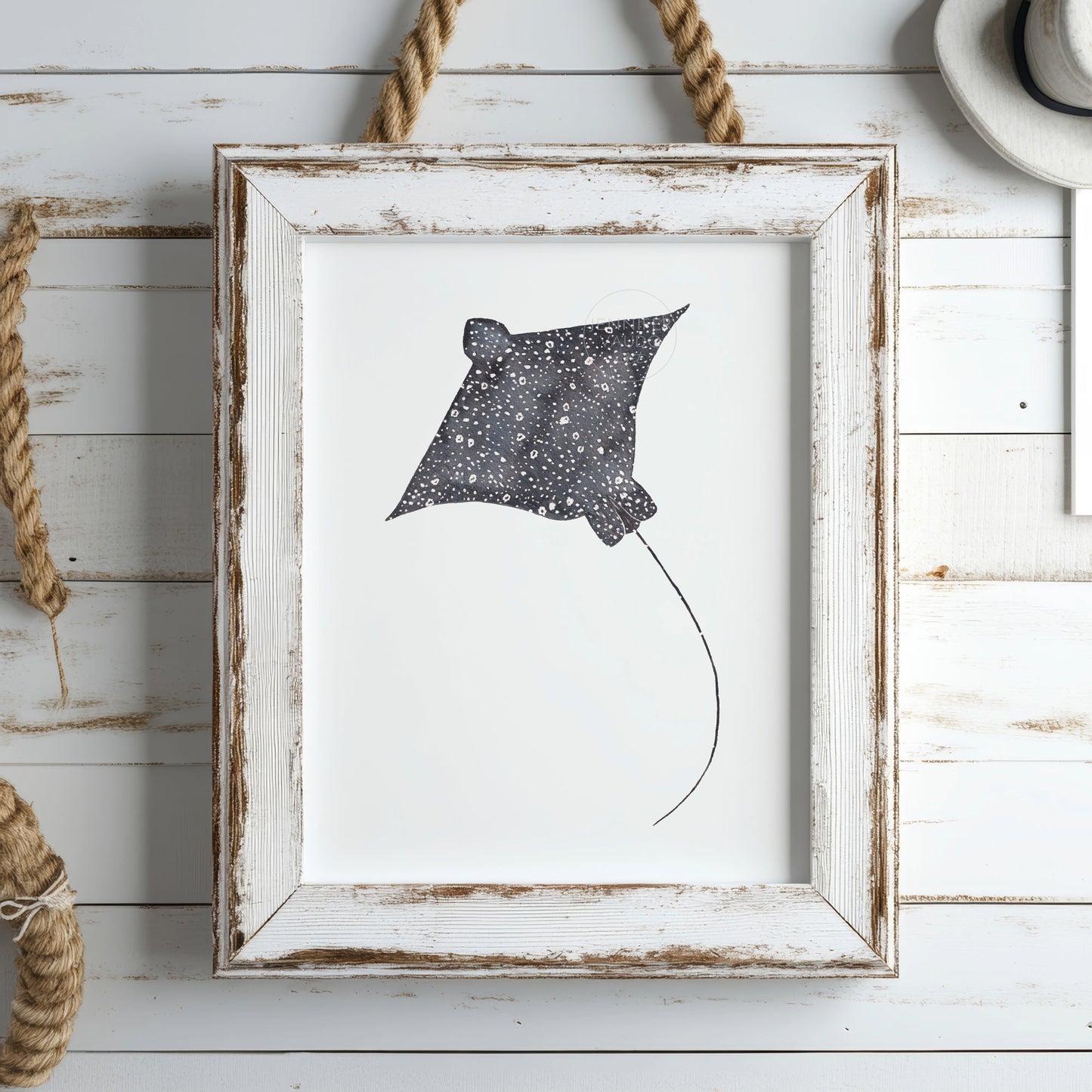 Spotted Eagle Ray Watercolor Print: Marine Life Wall Art