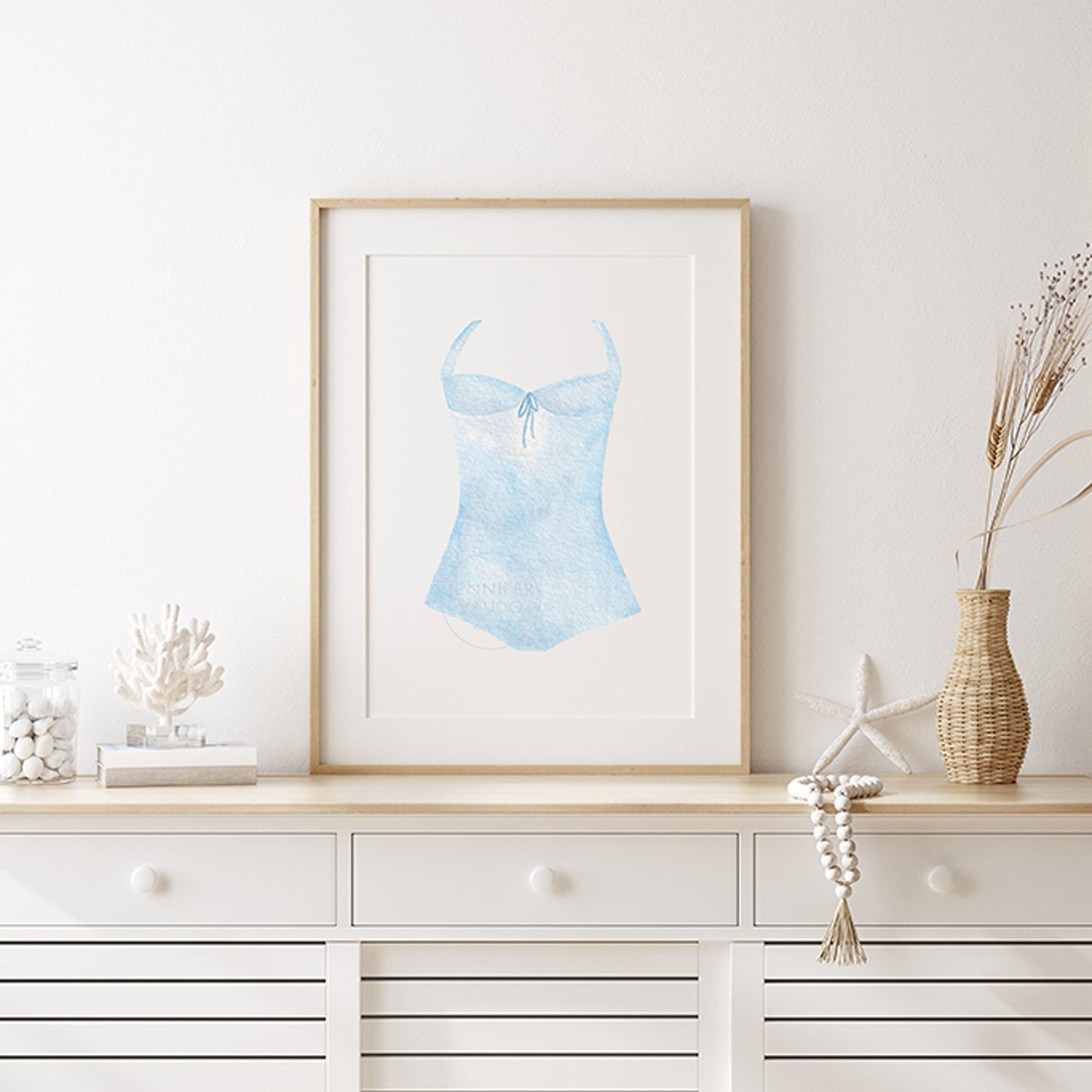 Blue Swimsuit Art Print, Girl Room Wall Art, Hand-painted watercolor print
