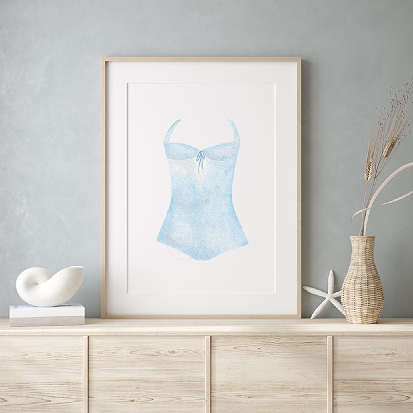 Blue Swimsuit Art Print, Girl Room Wall Art, Hand-painted watercolor print