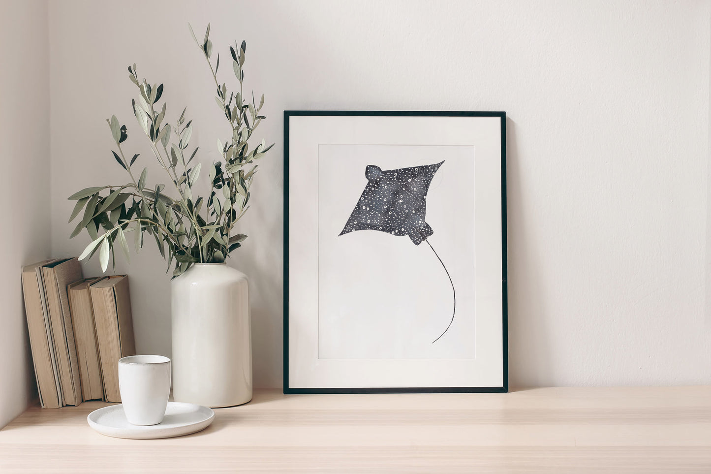 Spotted Eagle Ray Watercolor Print: Marine Life Wall Art