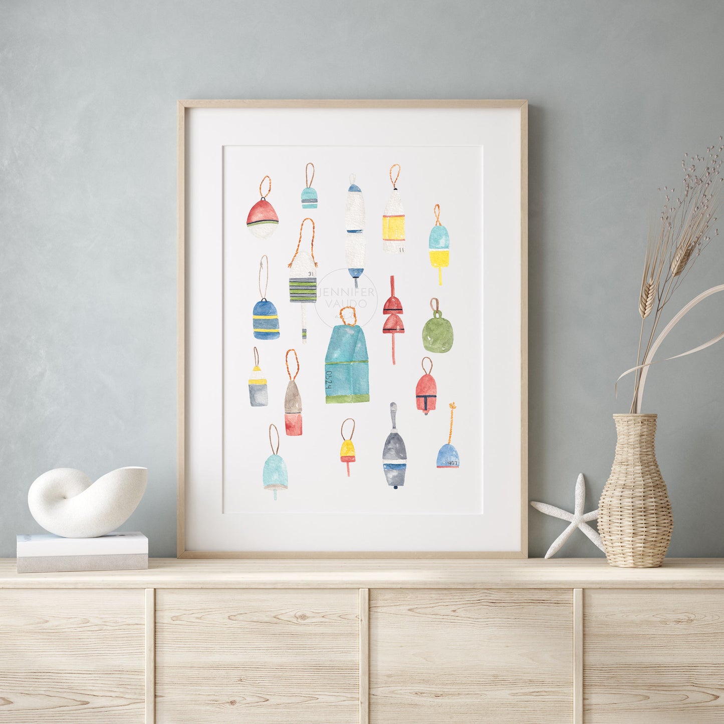 Lobster Buoy Wall Art, Coastal Home Decor, Nautical Hand-painted Print