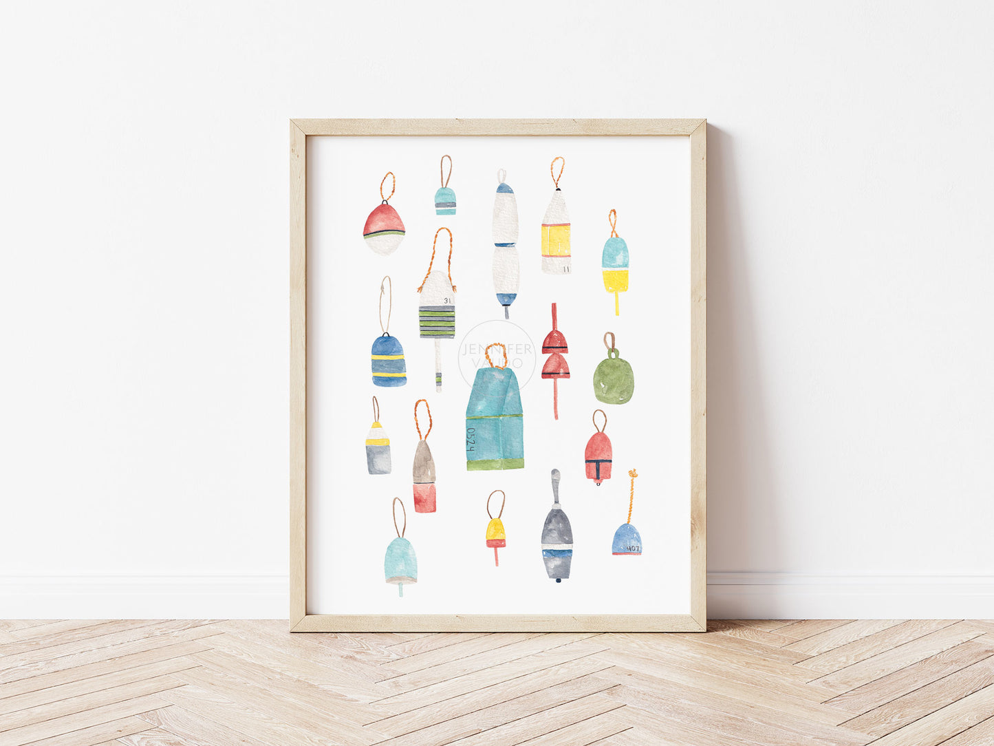 Lobster Buoy Wall Art, Coastal Home Decor, Nautical Hand-painted Print