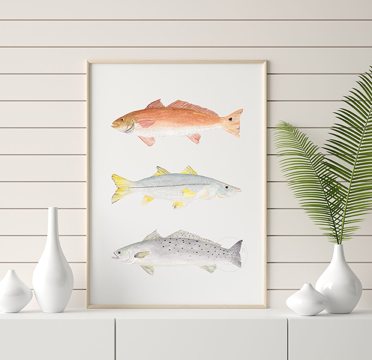 Fish Wall Art, Hand-painted Print, Grand Slam Fish, Red Drum, Snook, Spotted Sea Trout, Florida Fisherman