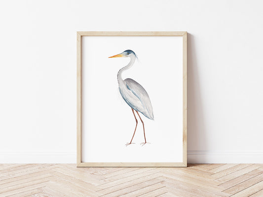 Blue Heron Art Print | Coastal Bird Wall Decor | Nautical | Wildlife Artwork
