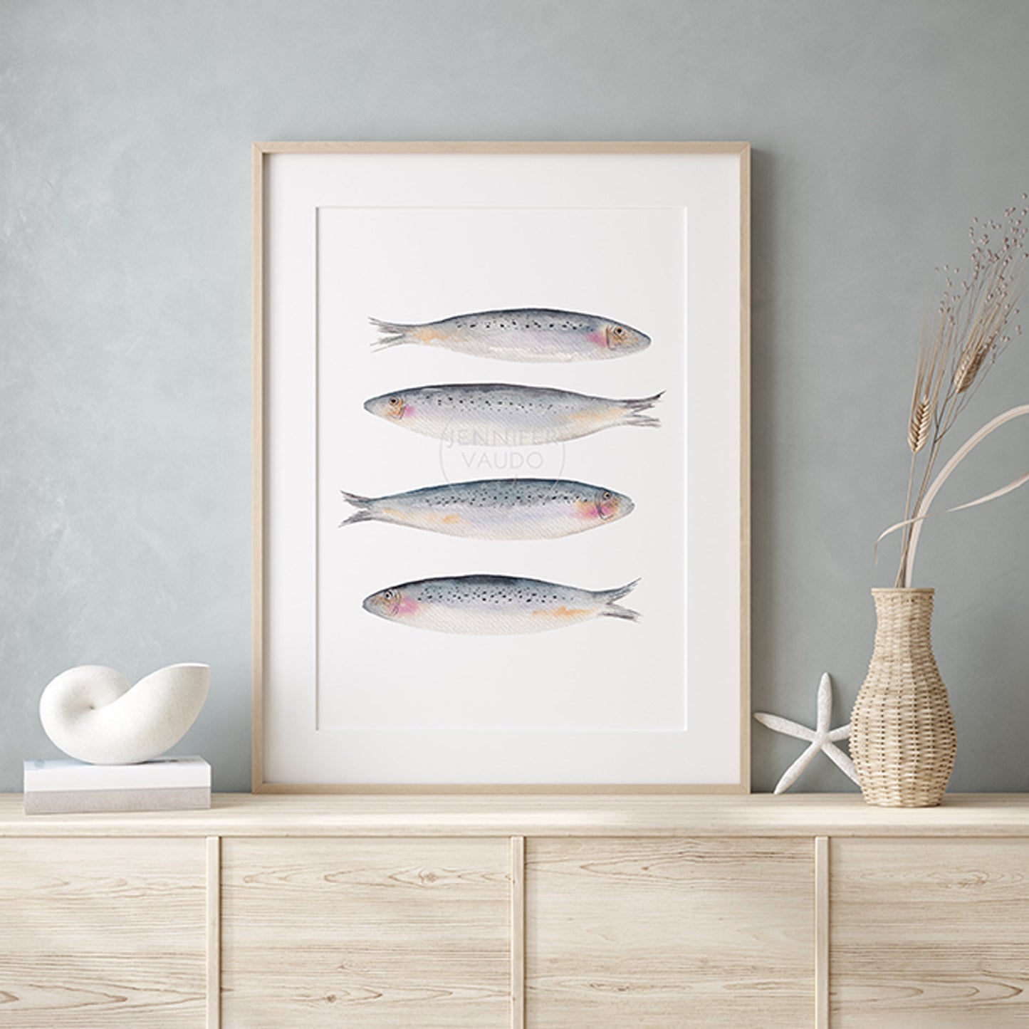 Sardines, Maritime Living, Fish Wall Art, Hand-painted Print, Seafarer, Fisherman Aesthetic, Watercolor print