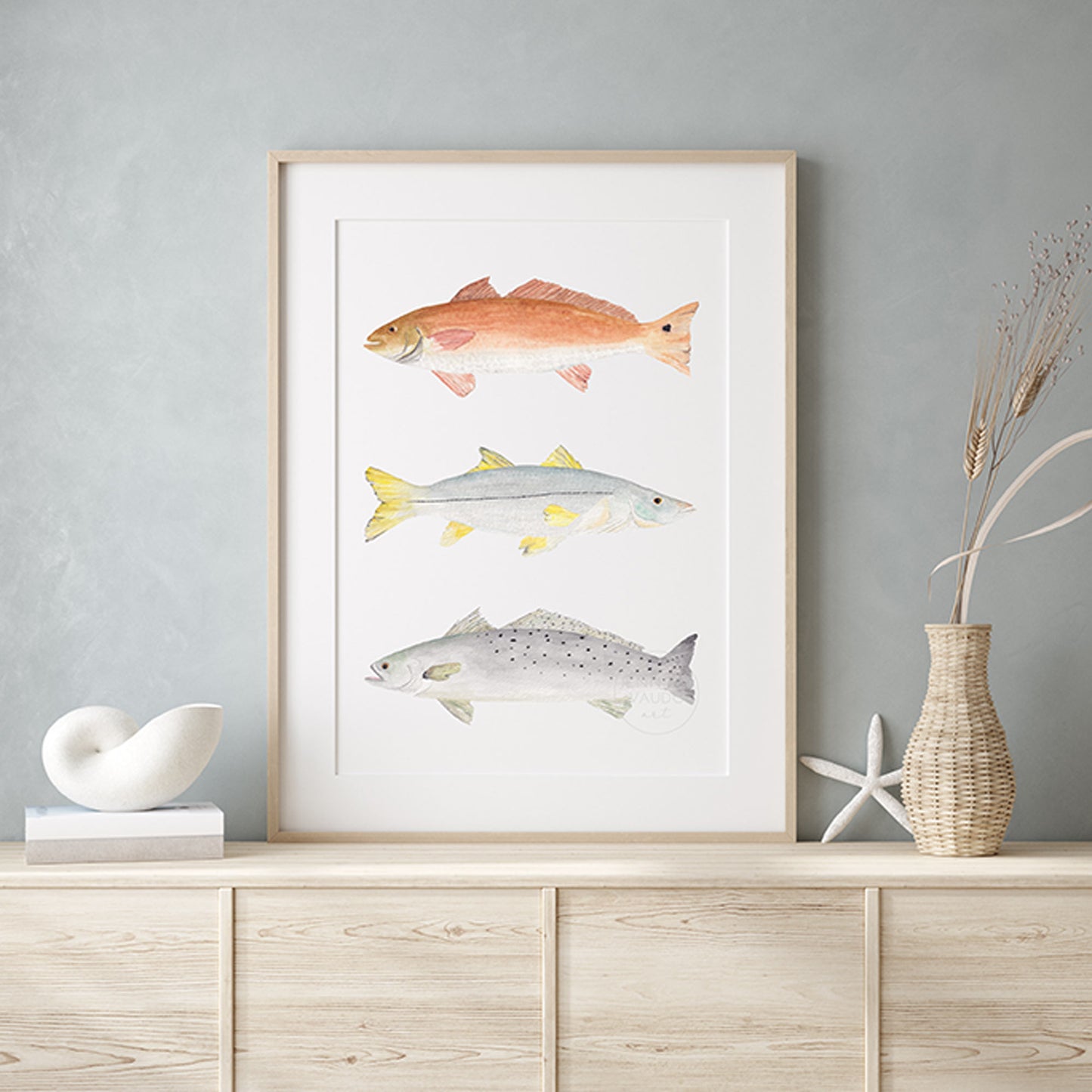 Fish Wall Art, Hand-painted Print, Grand Slam Fish, Red Drum, Snook, Spotted Sea Trout, Florida Fisherman
