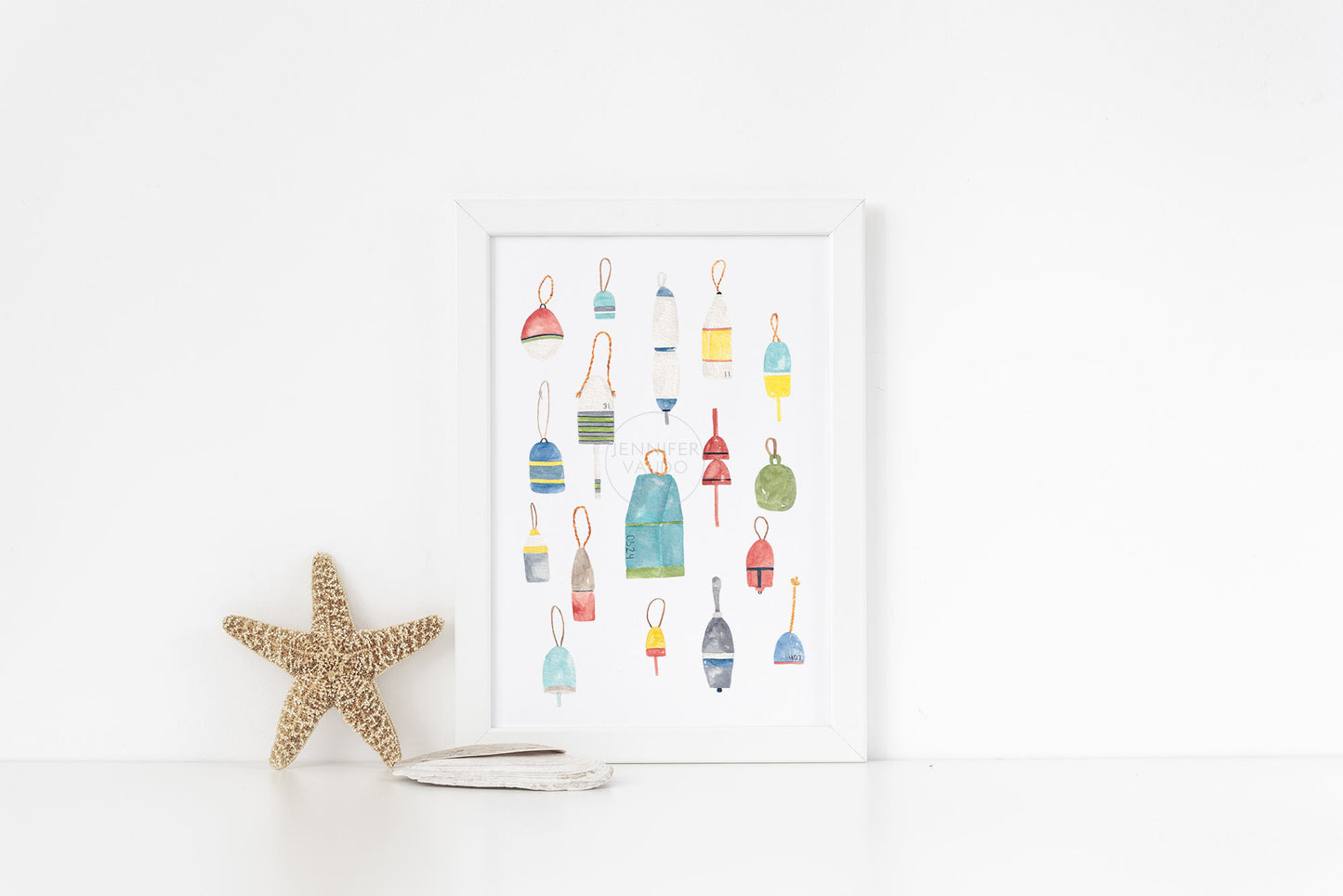 Lobster Buoy Wall Art, Coastal Home Decor, Nautical Hand-painted Print