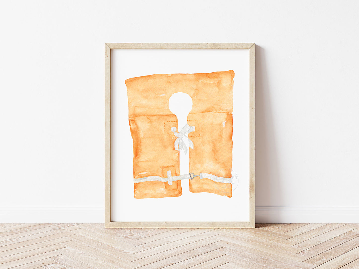 Life Vest Art Print, Coastal Wall Art, Boating Gift, Nautical Nursery, Beach House Wall Decor, Maritime Aesthetic, Orange Hand-painted Print