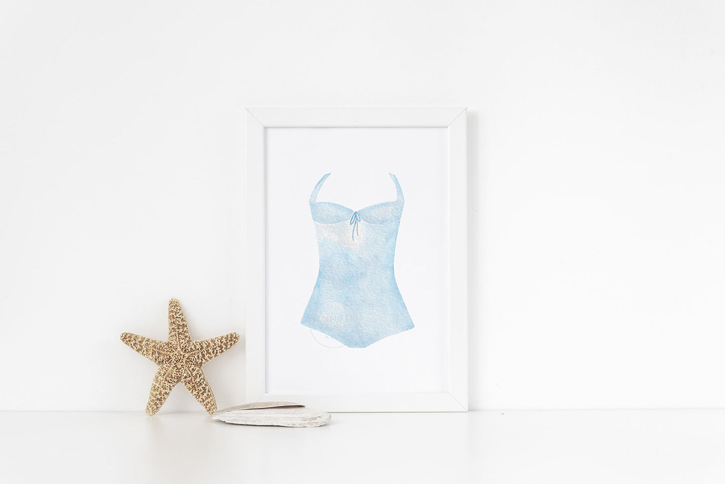Blue Swimsuit Art Print, Girl Room Wall Art, Hand-painted watercolor print