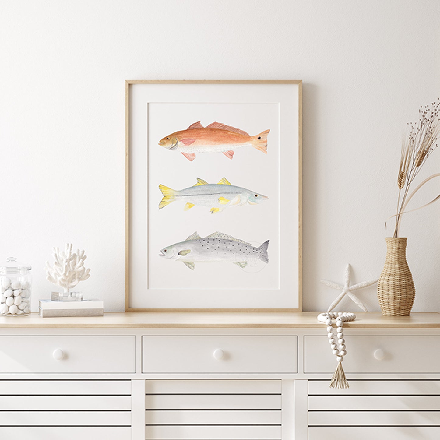 Fish Wall Art, Hand-painted Print, Grand Slam Fish, Red Drum, Snook, Spotted Sea Trout, Florida Fisherman