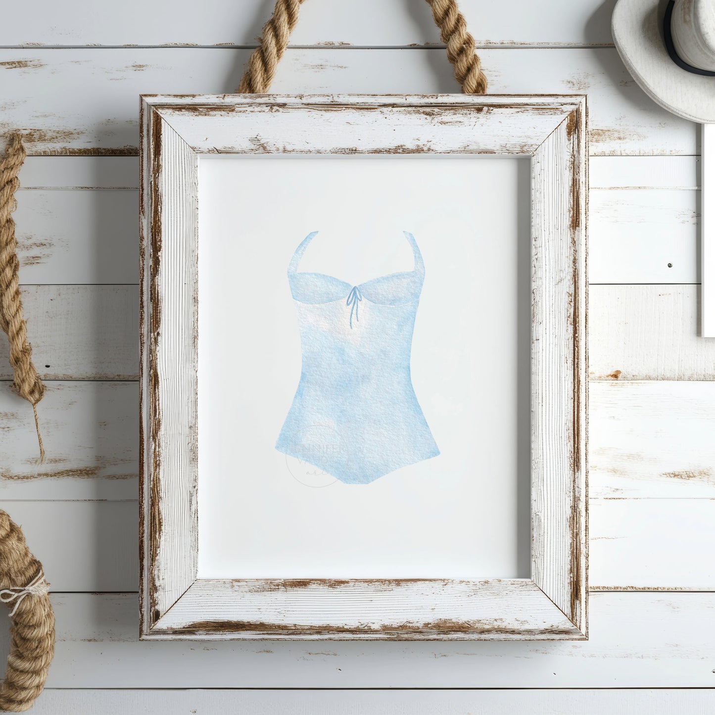 Blue Swimsuit Art Print, Girl Room Wall Art, Hand-painted watercolor print