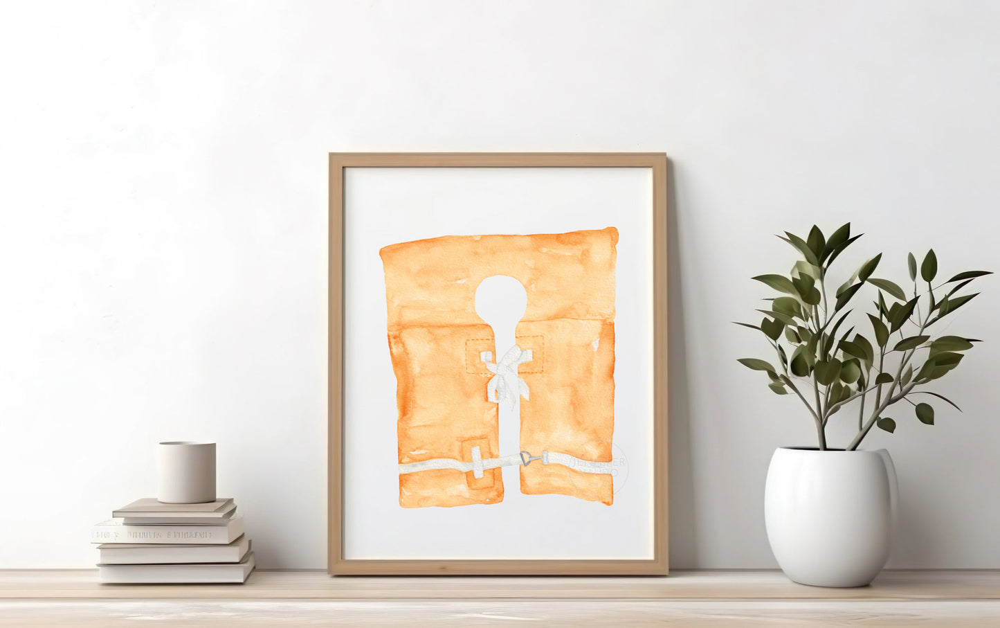 Life Vest Art Print, Coastal Wall Art, Boating Gift, Nautical Nursery, Beach House Wall Decor, Maritime Aesthetic, Orange Hand-painted Print