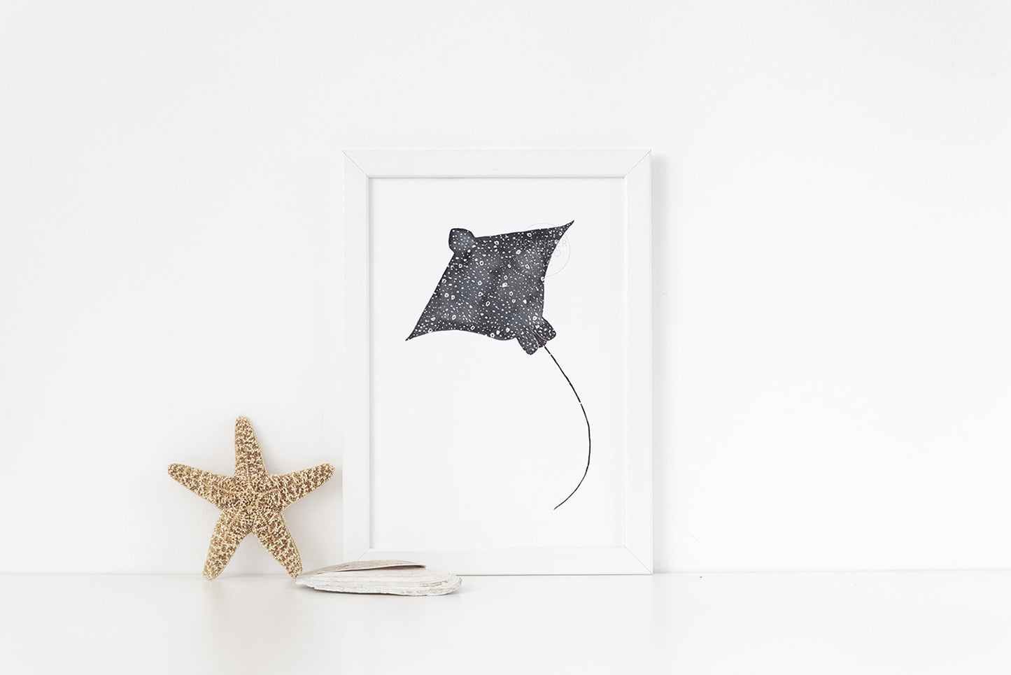 Spotted Eagle Ray Watercolor Print: Marine Life Wall Art