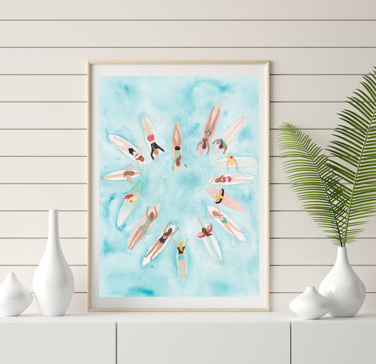 Surf Wall Art, Female Surfer Decor, Tropical Dorm Artwork, Surfer Girl Print, Gift for her