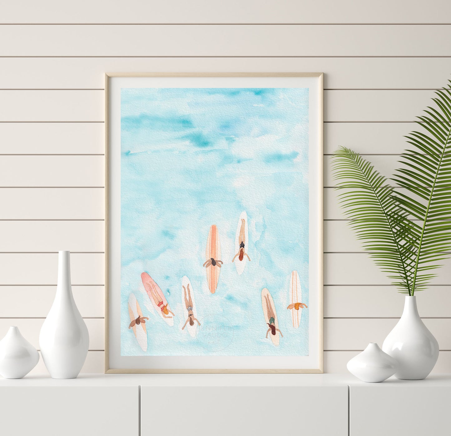Female Surfer Wall Art, Coastal Home Decor, Surf Watercolor Art Print