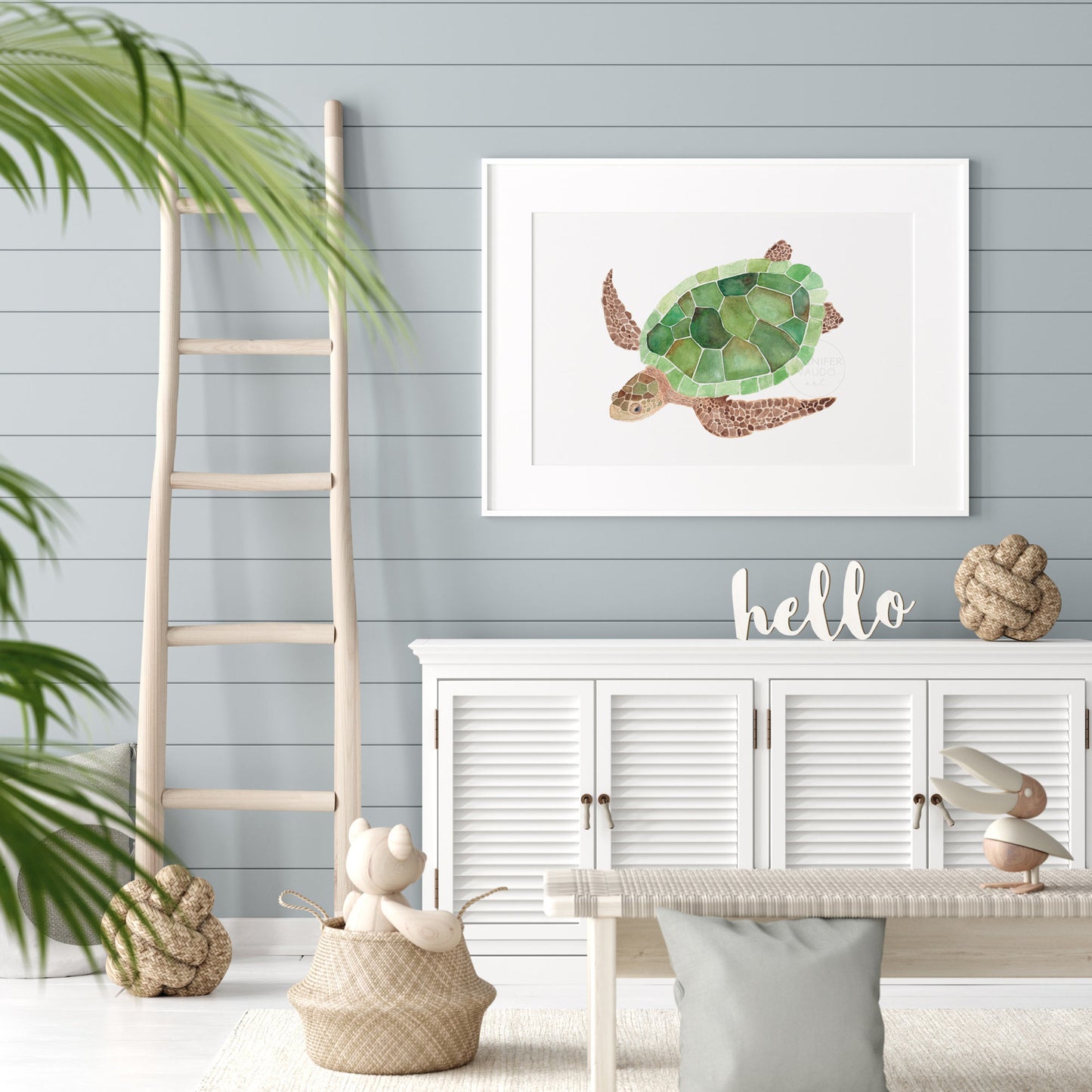 Sea Turtle Wall Decor, Turtel Watercolor Art Print, Coastal Wall Decor, Florida Keys Artwork