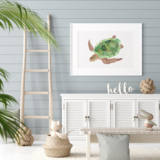 Sea Turtle Wall Decor, Turtel Watercolor Art Print, Coastal Wall Decor, Florida Keys Artwork