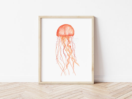 Jellyfish Wall Decor, Jellyfish Watercolor Print, Under the Sea Creature, Sea Life Artwork
