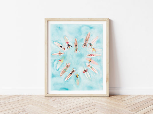 Surf Wall Art, Female Surfer Decor, Tropical Dorm Artwork, Surfer Girl Print, Gift for her
