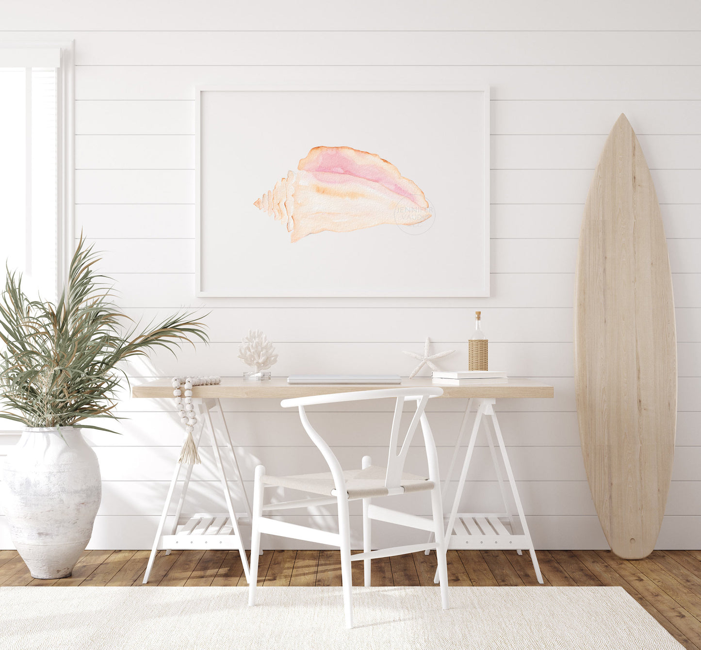 Conch Shell Wall Art, Watercolor Print