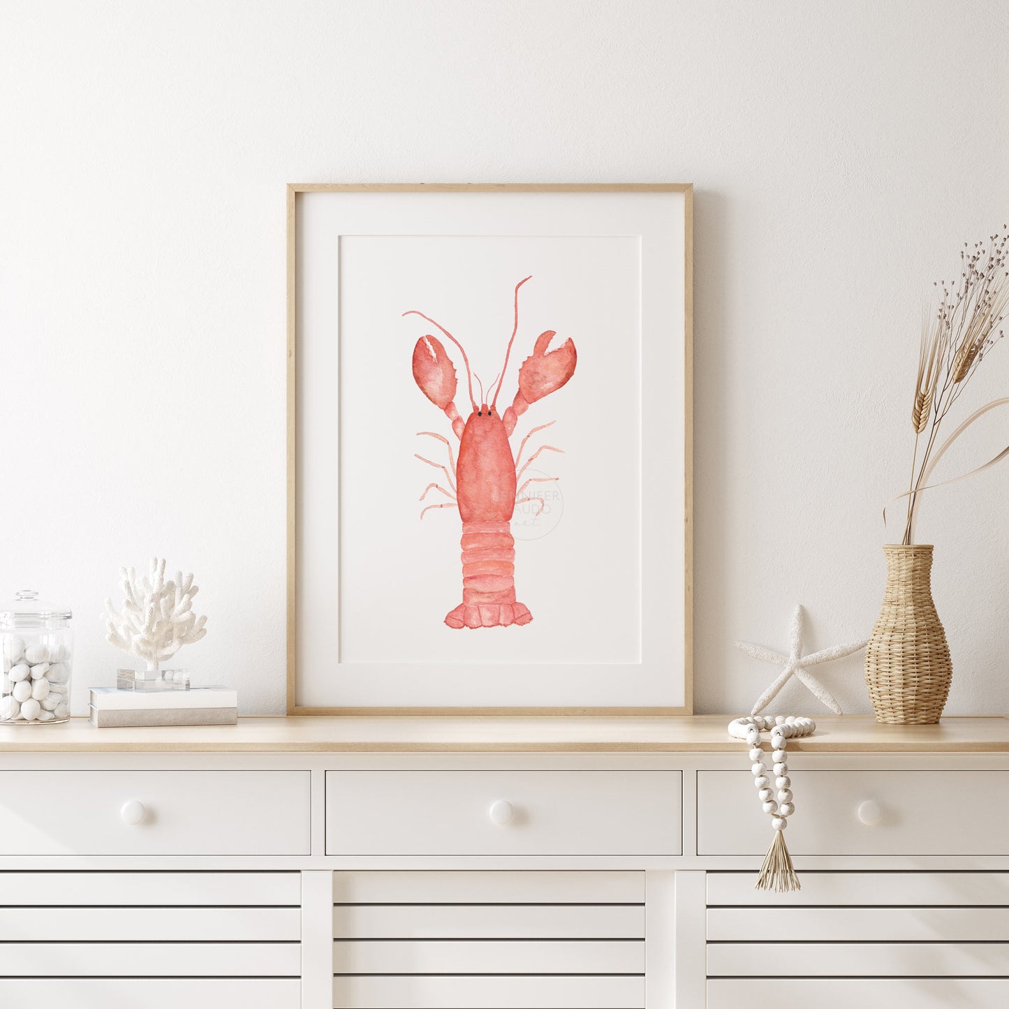 Lobster Watercolor Art Print, Coastal Artwork