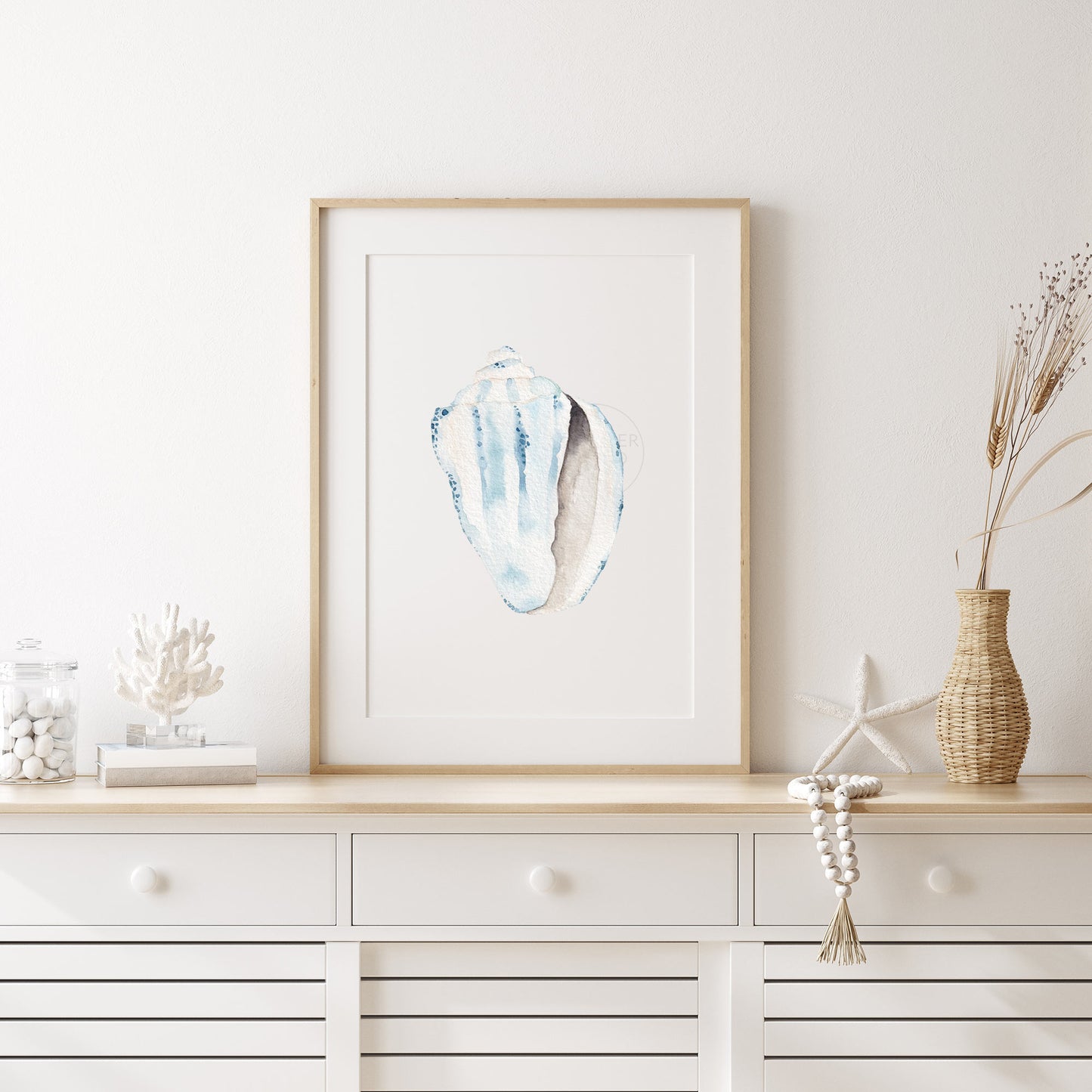 Conch Shell Wall Art, Coastal Home Decor, Watercolor Print