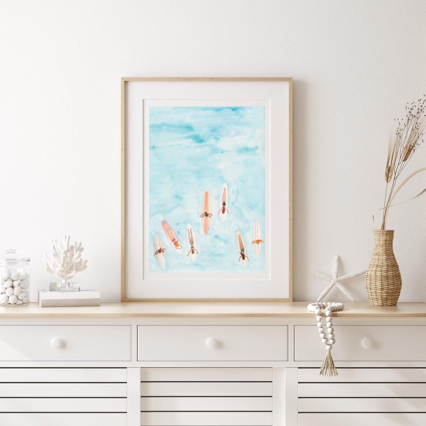 Female Surfer Wall Art, Coastal Home Decor, Surf Watercolor Art Print