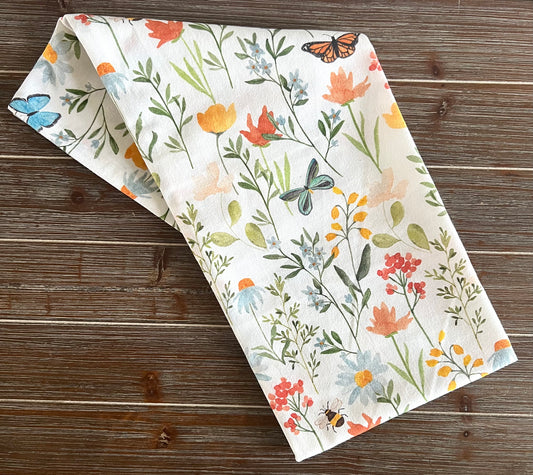 Wildflower Tea Towel, Kitchen Decor, Hand Towel, Garden, Watercolor Tea Towel