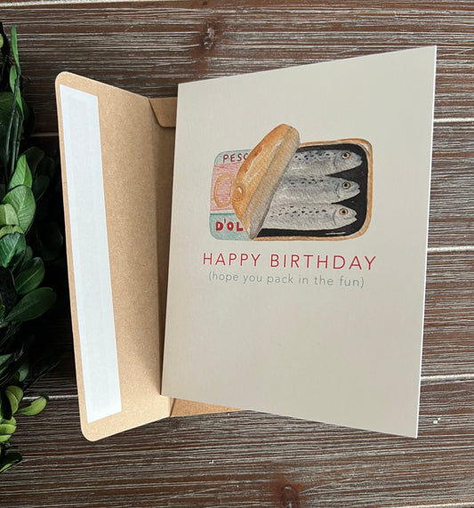 Sardine birthday card, silly birthday wishes, pun-filled card, blank inside, Kids Birthday card, Funny Greeting Card Cute Birthday Wishes