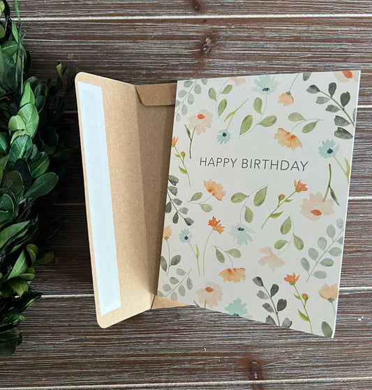 Floral birthday card, Sweet birthday wishes, Watercolor Florals, blank inside, Card for her, Greeting Card Hand-painted print Pastel florals