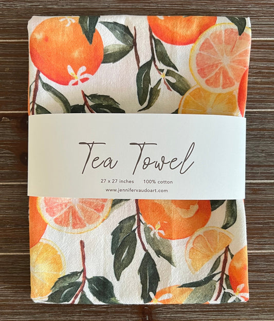 Oranges Tea Towel, Kitchen Decor, Hand Towel, Watercolor