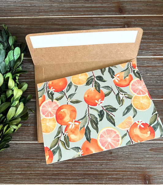 Oranges Stationery Set, Citrus Patterned Cards, Thank You Note Cards