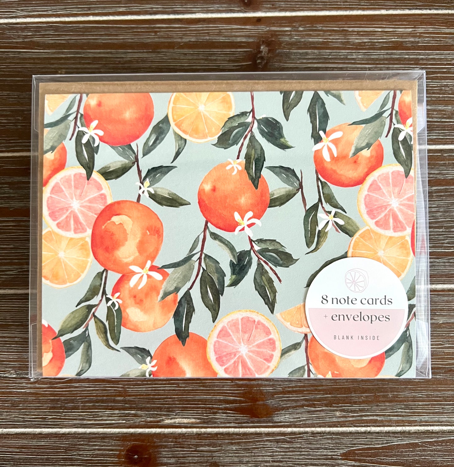 Oranges Stationery Set, Citrus Patterned Cards, Thank You Note Cards