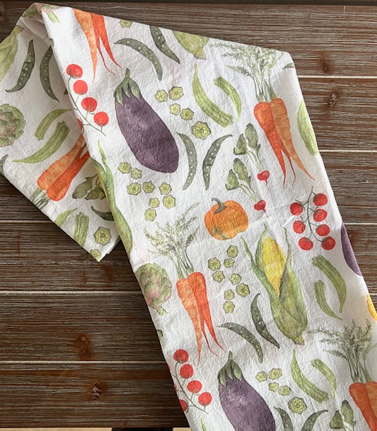 Garden Tea Towel, Vegetables, Produce, Watercolor Hand Towel