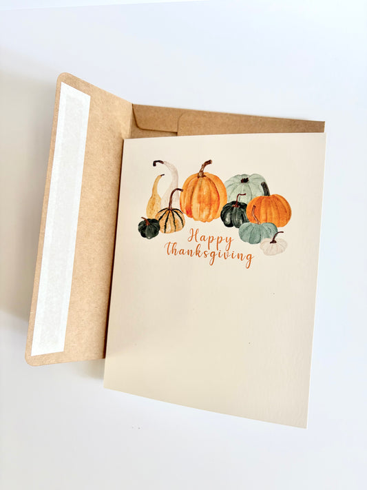 Thanksgiving Greeting Card, Pumpkins & Gourds, Hand-painted watercolor print