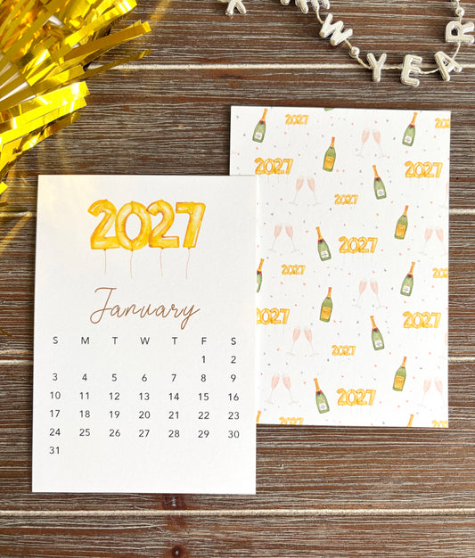 2027 Desk Calendar, Hand-Illustrated Desk Calendar, Watercolor