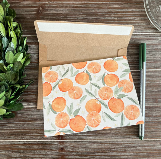 Oranges Stationery Set, Citrus Patterned Cards, Thank You Note Cards