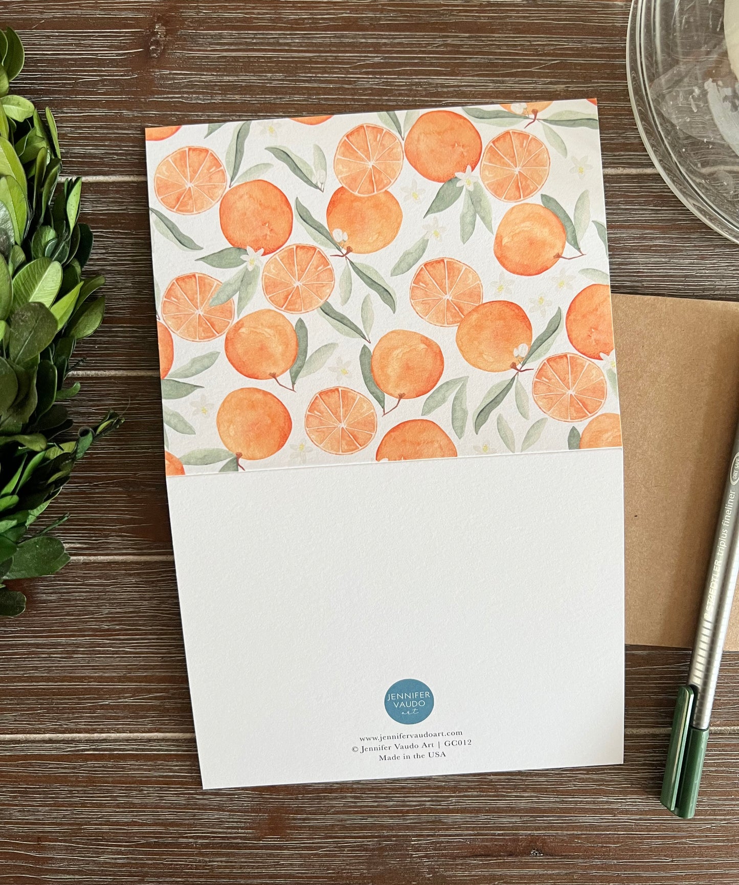 Oranges Stationery Set, Citrus Patterned Cards, Thank You Note Cards