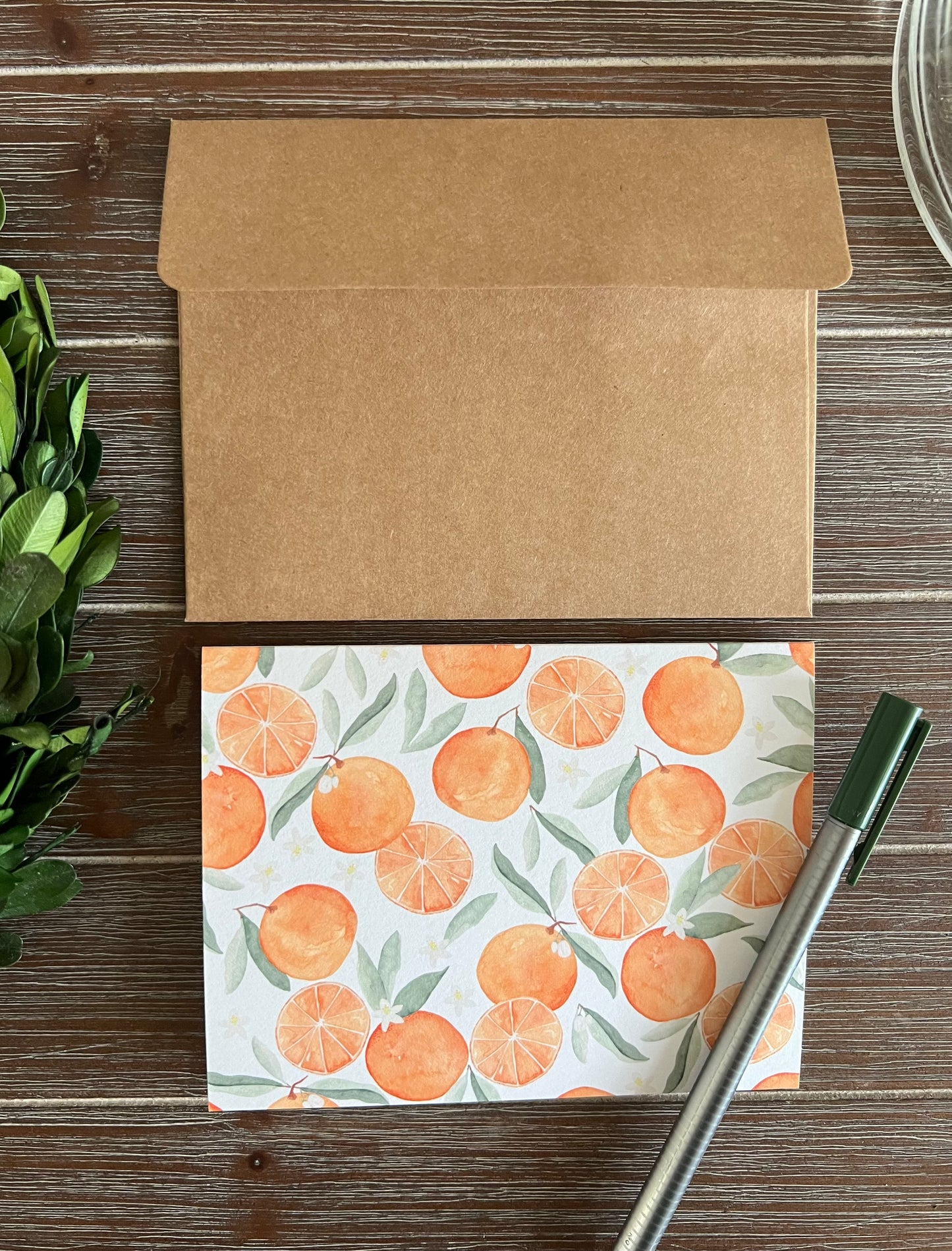 Oranges Stationery Set, Citrus Patterned Cards, Thank You Note Cards
