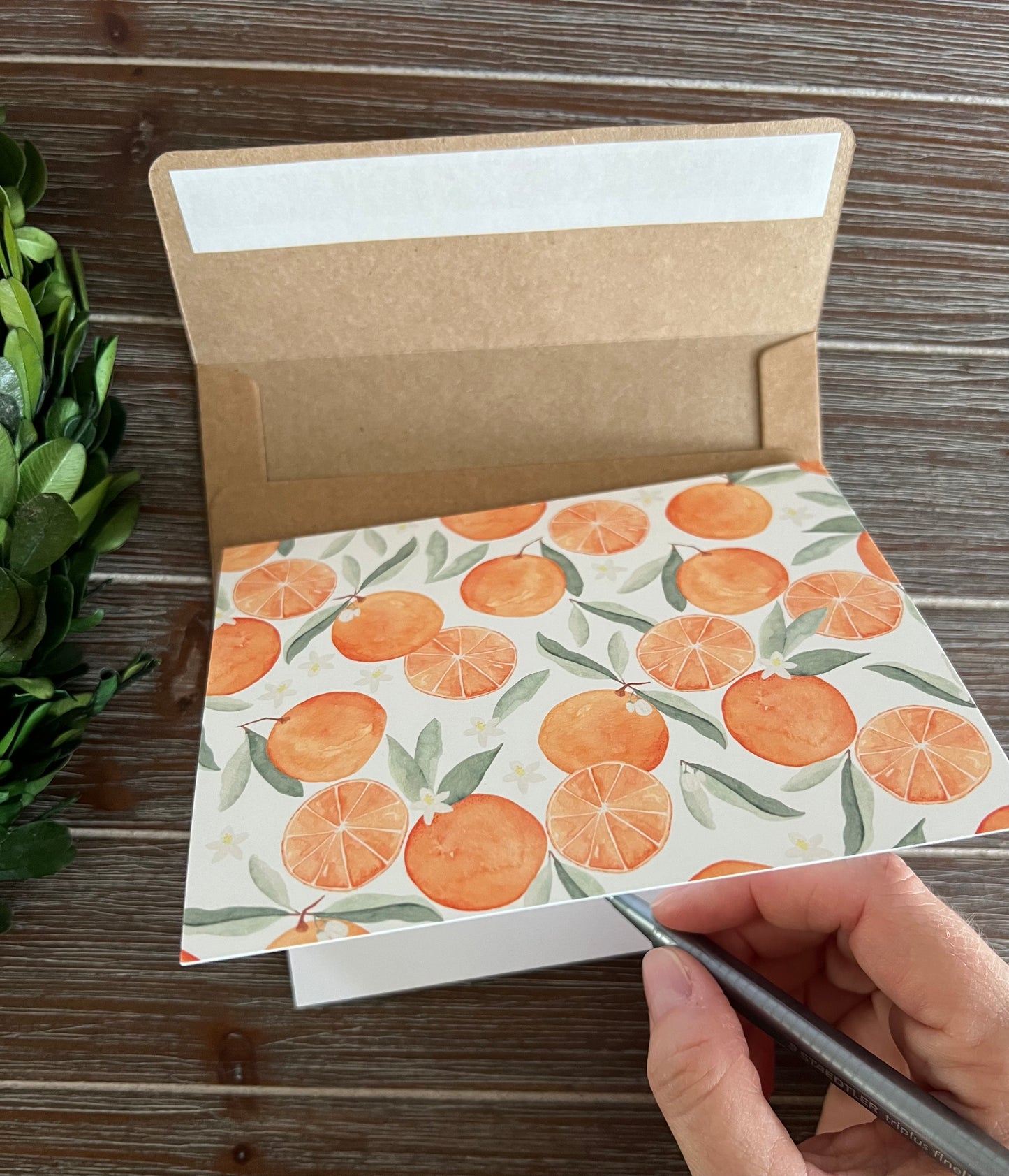 Oranges Stationery Set, Citrus Patterned Cards, Thank You Note Cards