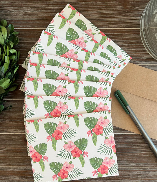 Hibiscus Stationery Set, Tropical Note Cards, Blank Inside
