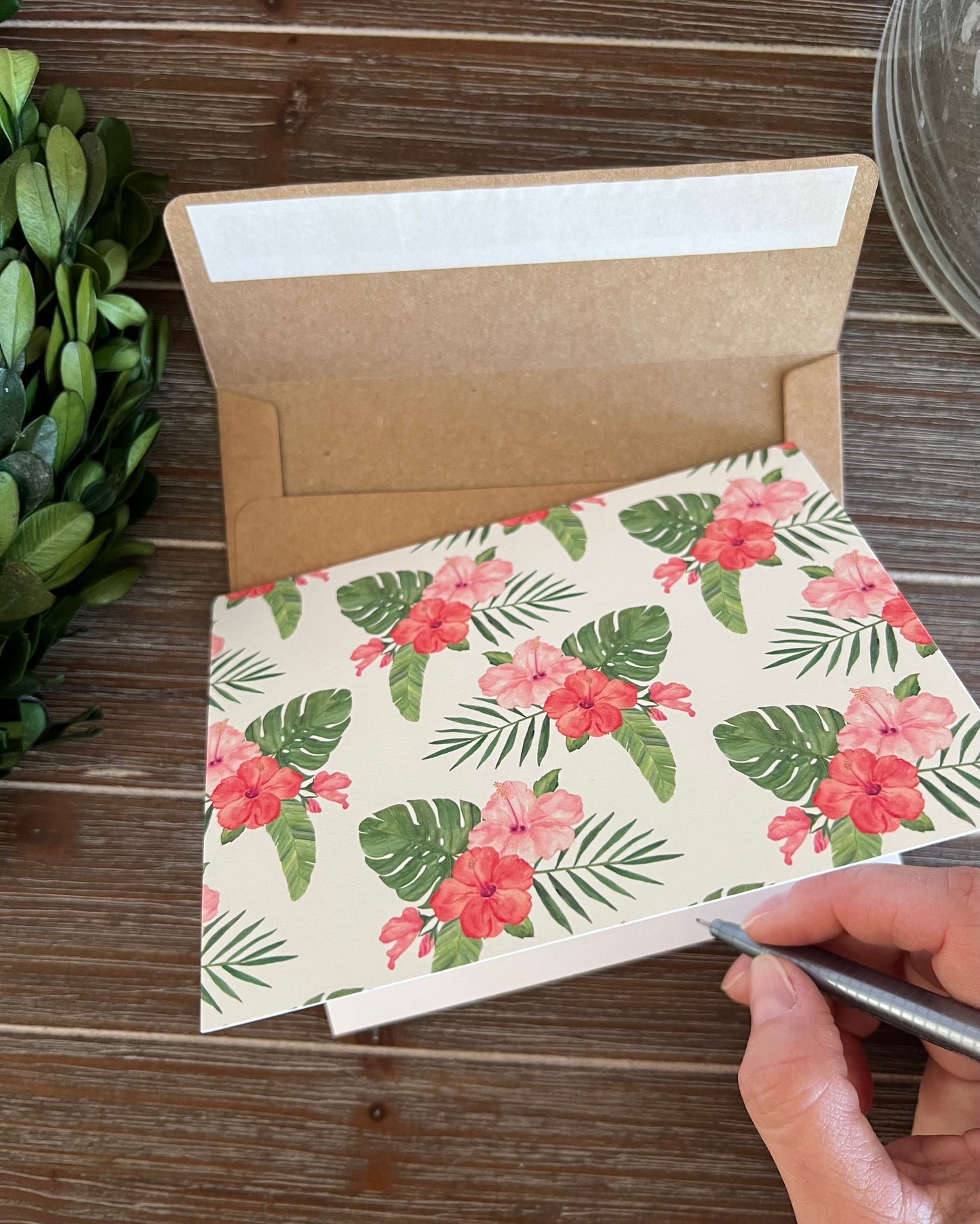 Hibiscus Stationery Set, Tropical Note Cards, Blank Inside